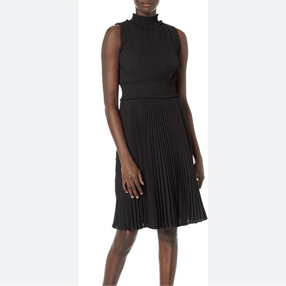 Nanette Lepore Black Pleated Midi Dress